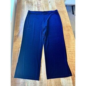 Susan Graver Women's Navy Blue Pull On Velour Wide Leg Pants High Rise XL